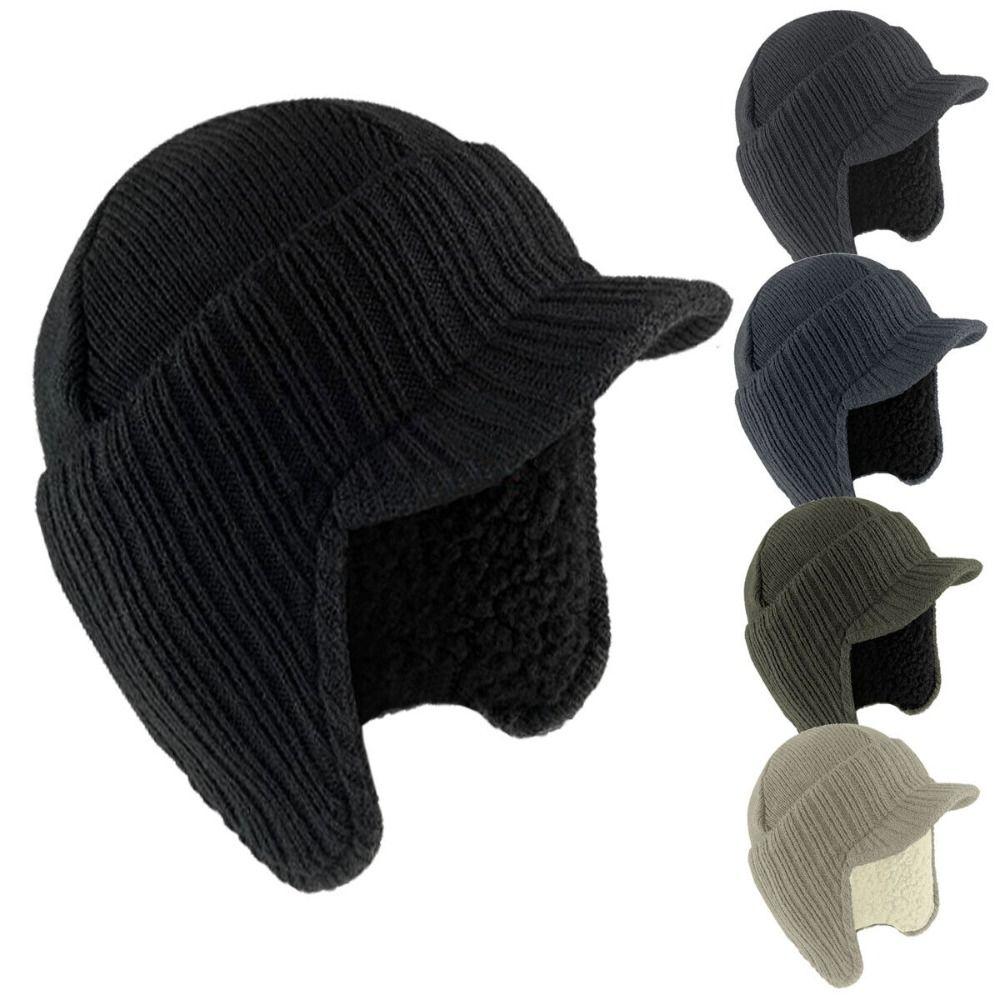 Warm Ear Flaps Cap Ear Protection Peaked Knit Cap Winter Beanie Hat Men