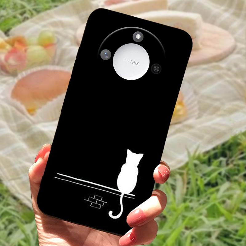 For Huawei Honor X60 Case Flowers Painted Cover Black Silicone Soft TPU Phone Case For Honor X60 Protective Shell Bumper