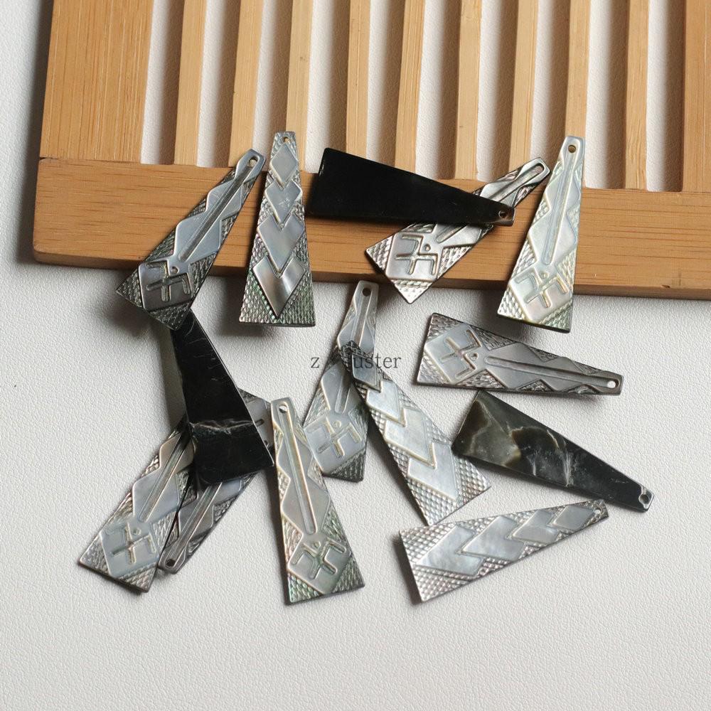 Trapezoidal Black Mother-of-Pearl Shell Pendant for DIY Hairpin, Headdress, and Earring Accessories