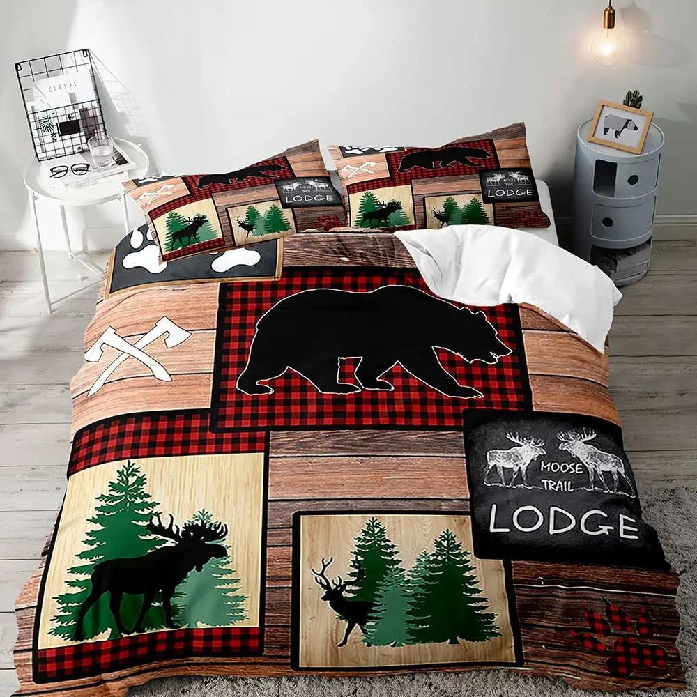 Farmhouse Bedding Sets Deer Elk Moose Mountain Woodland Animals Duvet Cover, stic Bedroom Decor, 2 Pillowcases Bedroom Decor