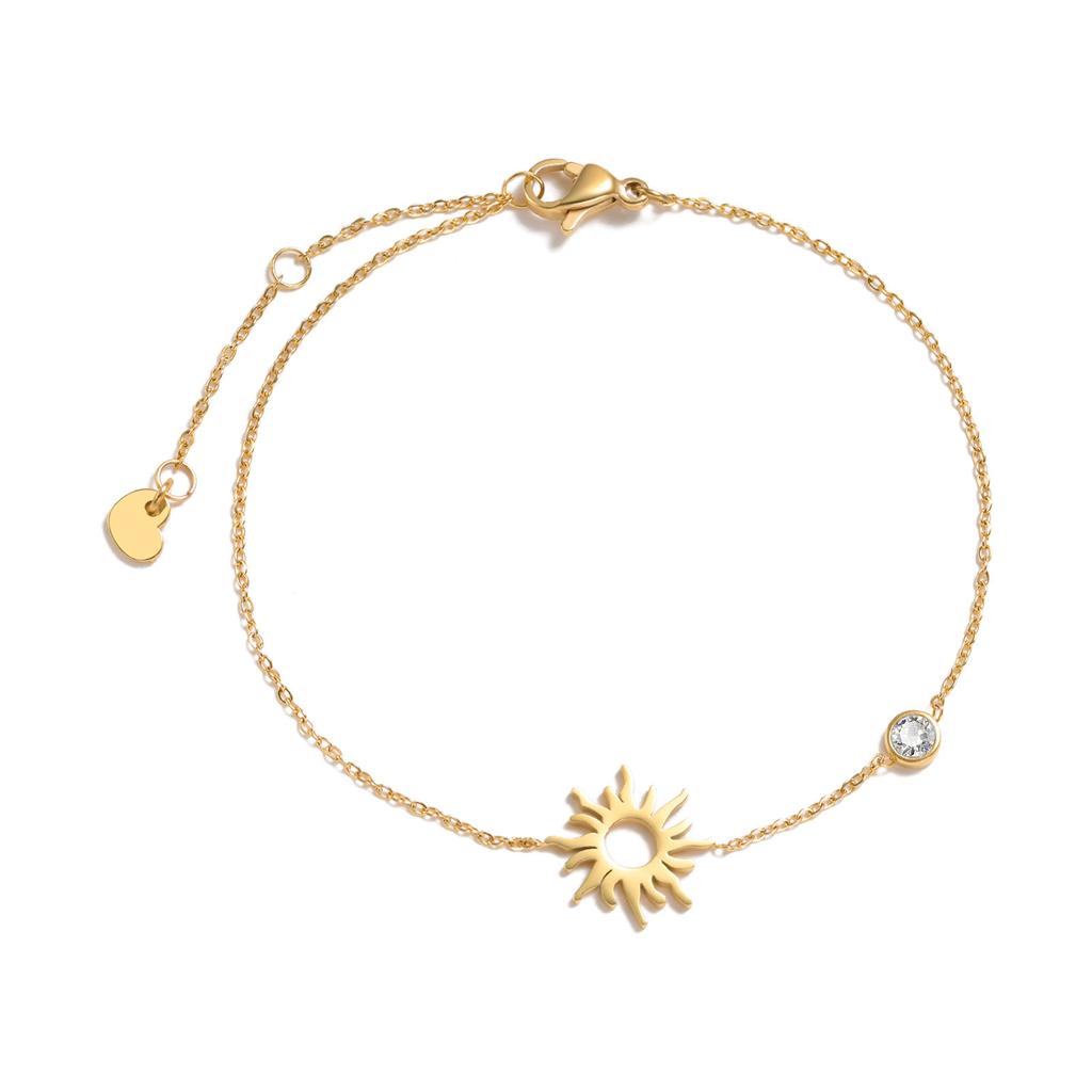 Women Chain Bracelets, Sun Moon Star Heart Geometric Triangle Charms Bracelet, Adjustable Gold Color Stainless Steel Jewelry