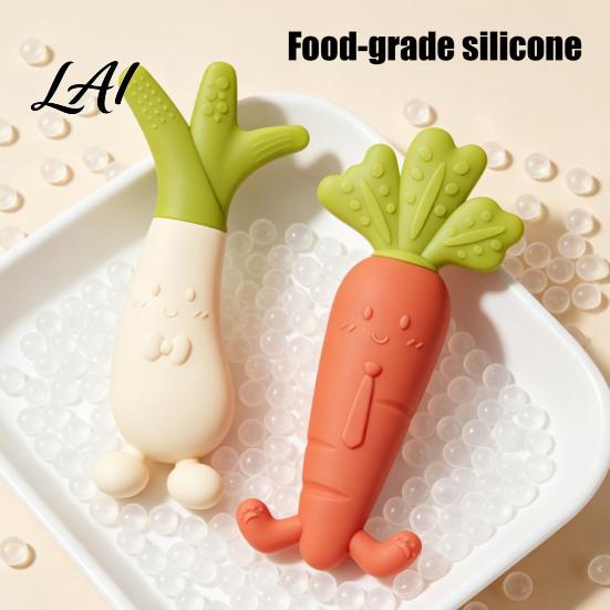 Baby Gum Massage Tool Silicone Carrot Teether Food-Grade BPA-Free Chew Toy for 3-6 Soft Elastic Teething Relief Months Soothing Massager Boil-Safe