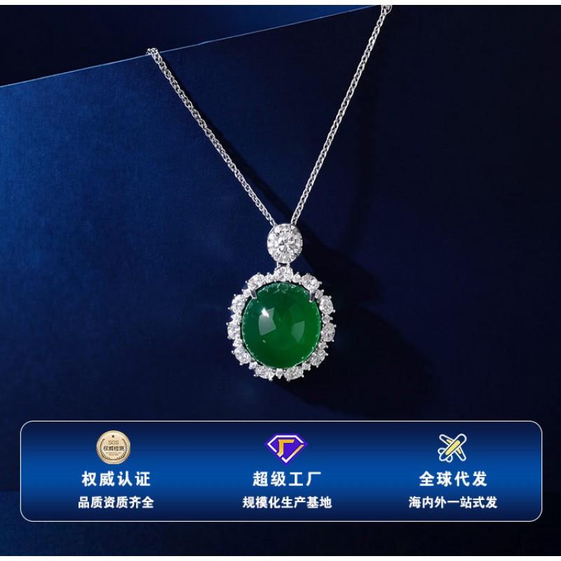 Green Chalcedony Pendant Necklace New Chinese Style Clavicle Chain Inlaid Light Luxury Versatile