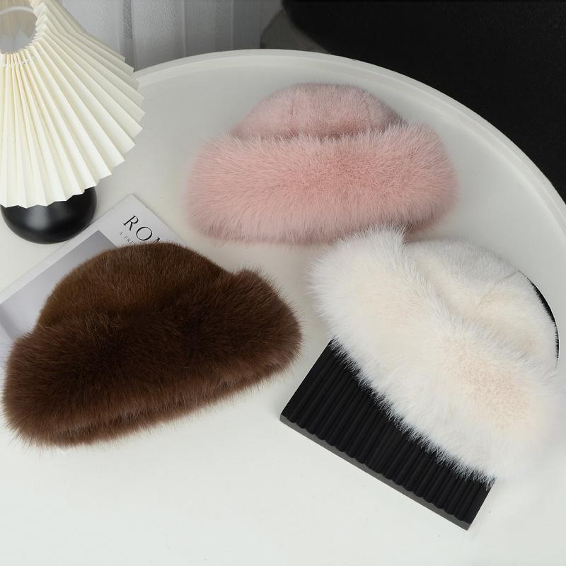 Female Winter New Thickened Warm Cold Imitation Fur Simple Fashion Imitation Mink Hair Fisherman Hat Ladies Hat