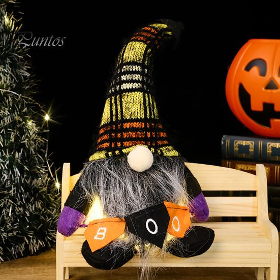 Striped Knitted Gnomes Halloween Plush Gnome Decoration, Spooky Boo Swedish Tomte Elf Figurine, Faceless Scandinavian Dwarf Ornament for Home