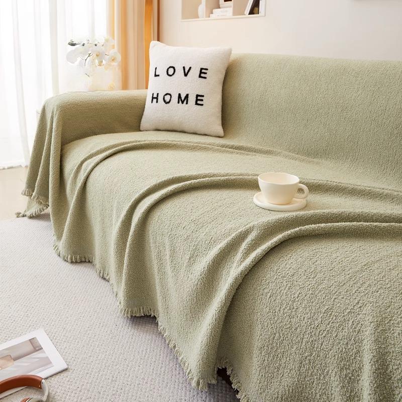 Autumn Winter Thick Solid Color Plush Sofa Towel Sofa Cover Cloth White Sofa Cover Non-Slip One-Piece Cover Towel