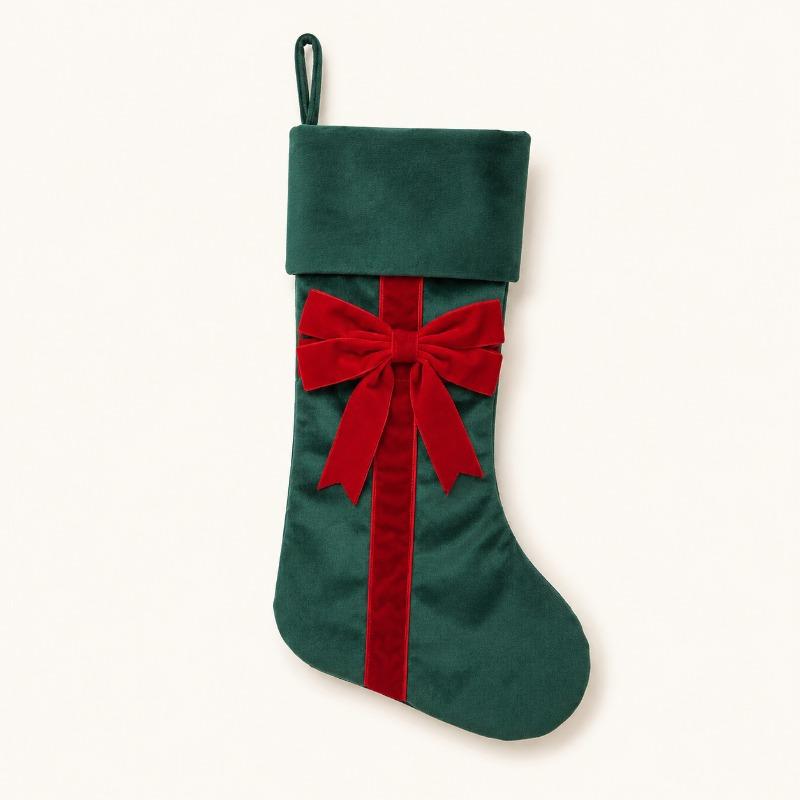 Christmas Stockings Velvet Bow Fireplace Socks Red Green Beige Four-color Christmas Tree Decoration Gift Bag Holiday Fabric