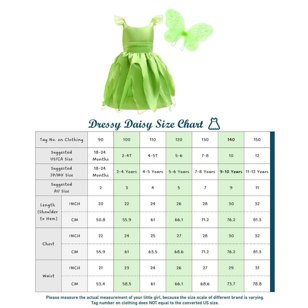 Dressy Daisy Princess Green Fairy Dress with Butterfly Wings for Toddler Party Fancy Sizes Girls, Halloween, Birthday, Dress, 5-6