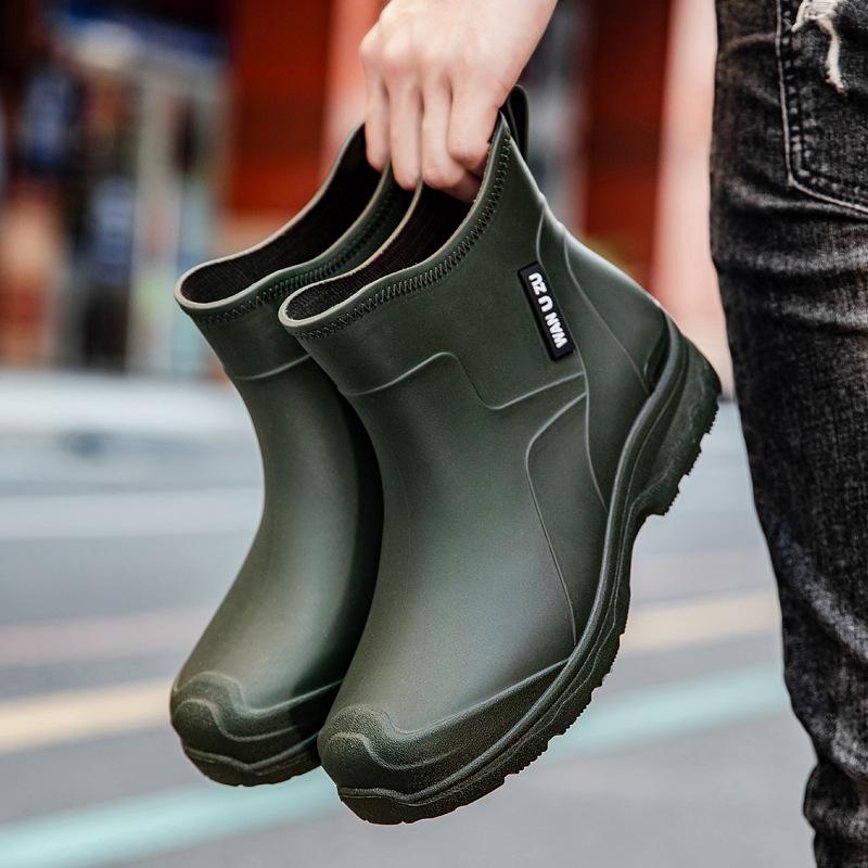 

Весна и Осень Новые Короткие Мужские Модные Дождевые Ботинки Сочетание Цветов Уличные Водонепроницаемые Низкие Мужские Резиновые Сапоги Теплая Резиновая Обувь Мужская 44