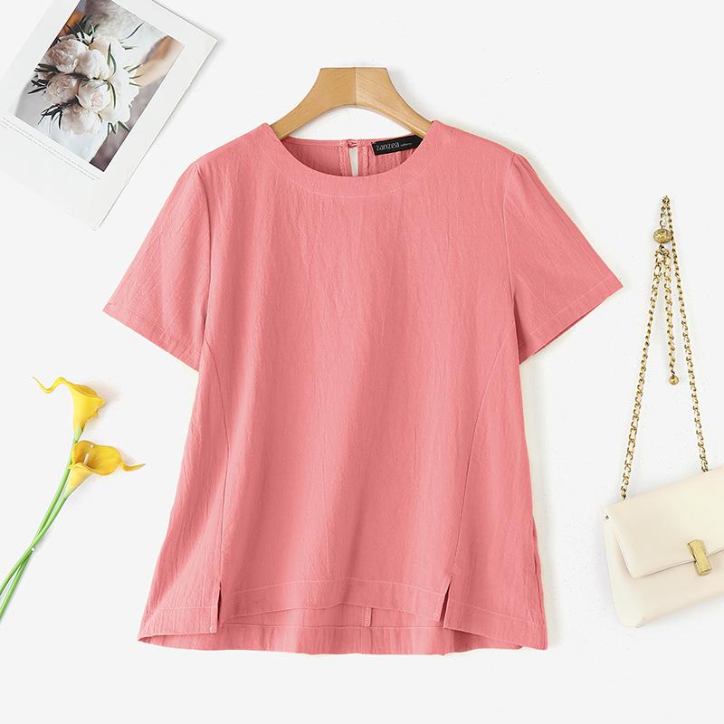 ZANZEA Women Casual Round Neck Solid Color Summer Short Sleeve T-Shirts