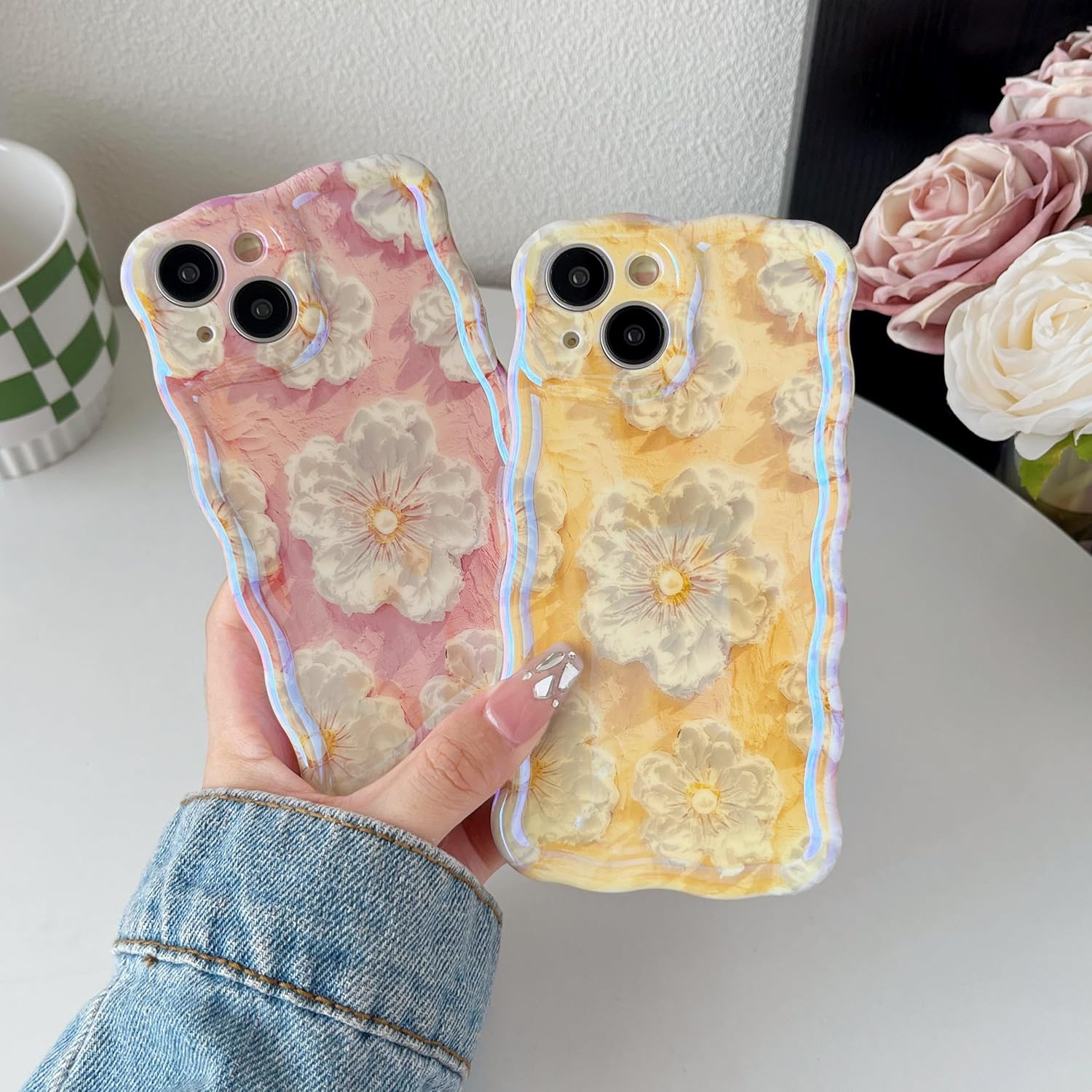 Caseative for iPhone 13 Case, Retro Oil Painting Flower Floral Pattern Compatible with iPhone Case (Yellow,iPhone 13)