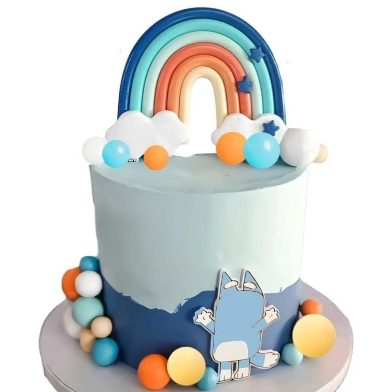 

14pcs Blue Rainbow Cake Toppers With Orange White Balls For Dog Birthday Cake Decorations Baby Shower Party Supplies