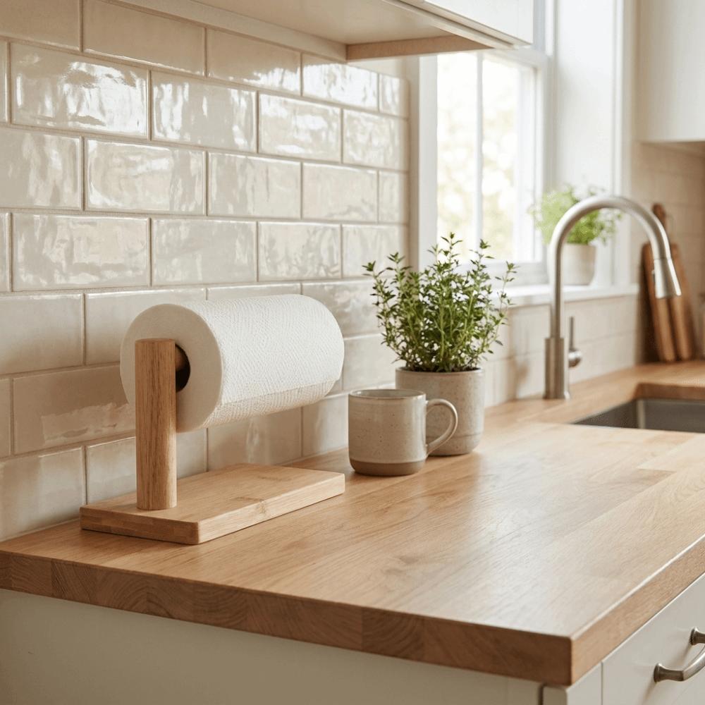 Wood Grain Desktop Tissue Stand Drill-Free Paper Towel Rack Modern Toilet Paper Holder Bathroom