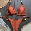 1011 Popular Bikini European and American Solid Color Sexy Split Swimsuit Women's Hot Sale