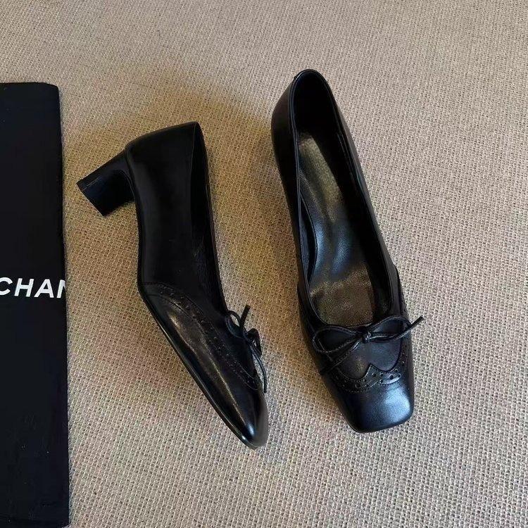 Black temperament high heels women's senior not tired feet bow light mouth single shoes commuter shoes