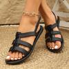 Fashion Roman Sandals Summer New Round Toe Open Toe Cross Slim Strap One Buckle Soft Sole Anti-slip Wear-resistant Flats