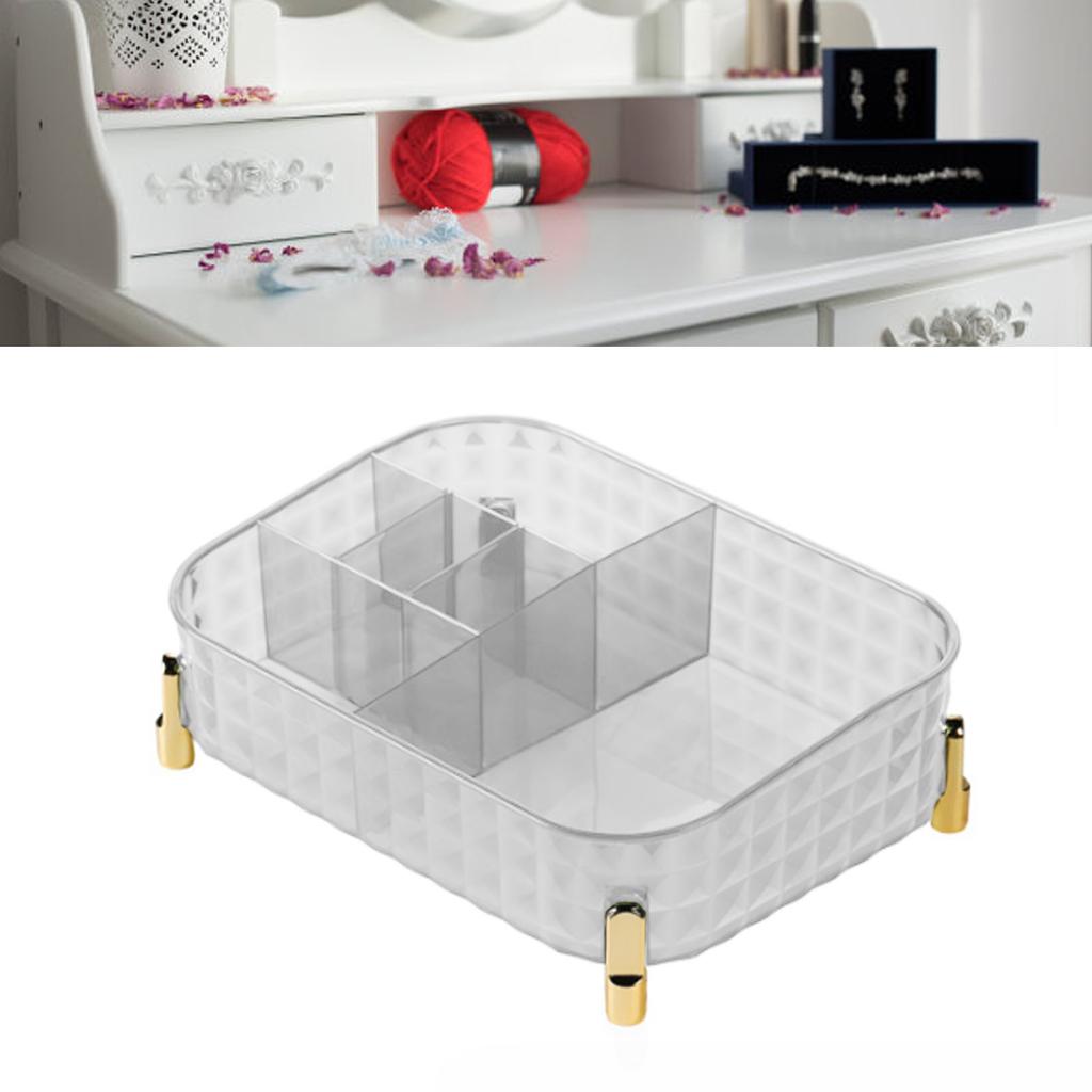 Clear Desktop Storage Box Rectangular Divided Makeup Vanity Storage Bin Office Desktop Organizer