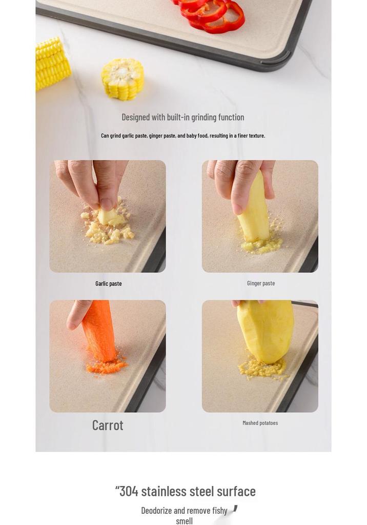 Dual-Sided Titanium & Stainless Steel Cutting Board with Wheat Straw 304