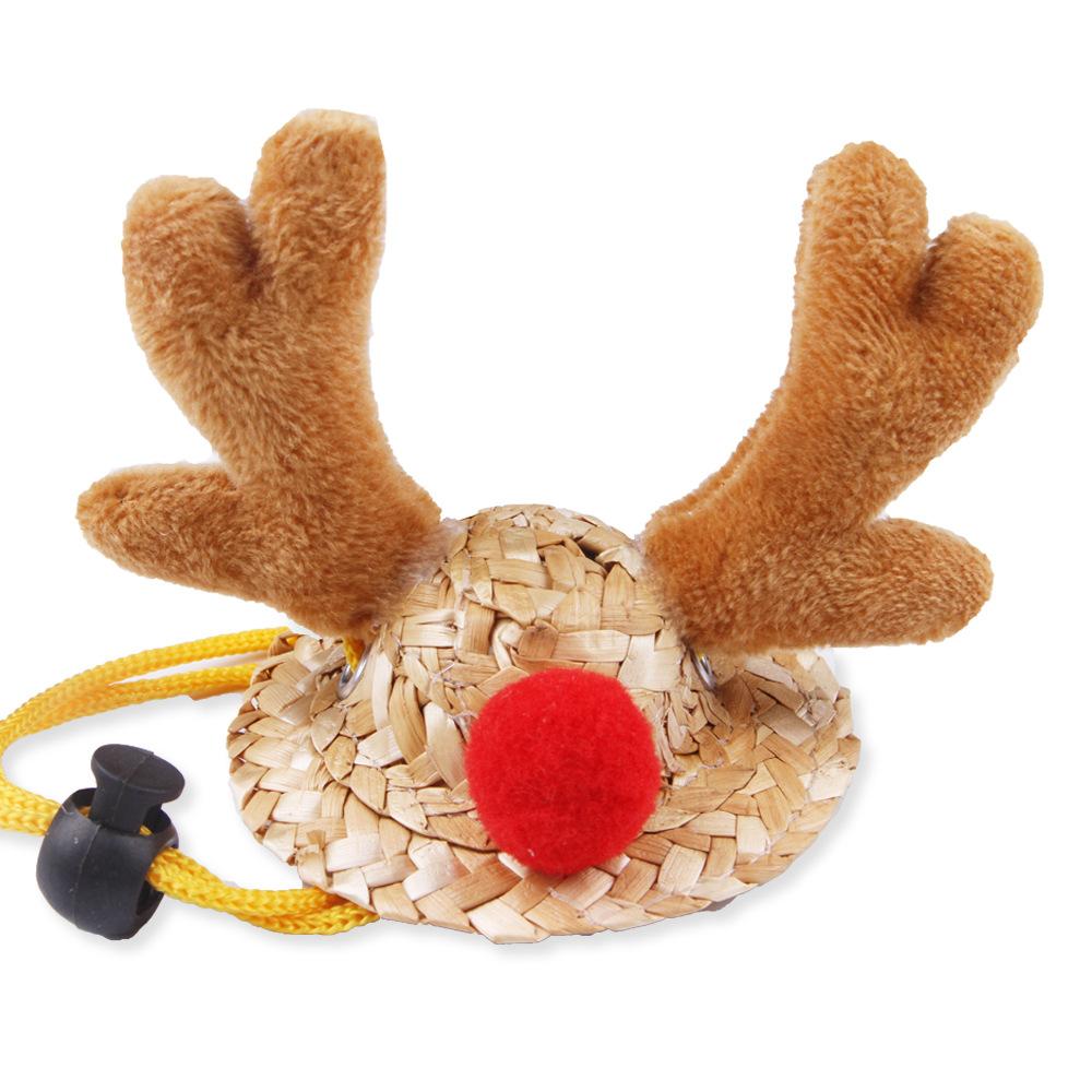 

New pet straw hat guinea pig hamster decoration Christmas elk hat adjustable