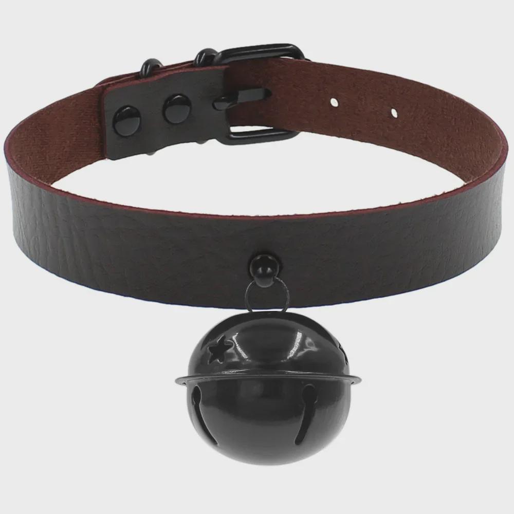 Harajuku Stylish Black PU Leather Collar with Bell Pendant Necklace