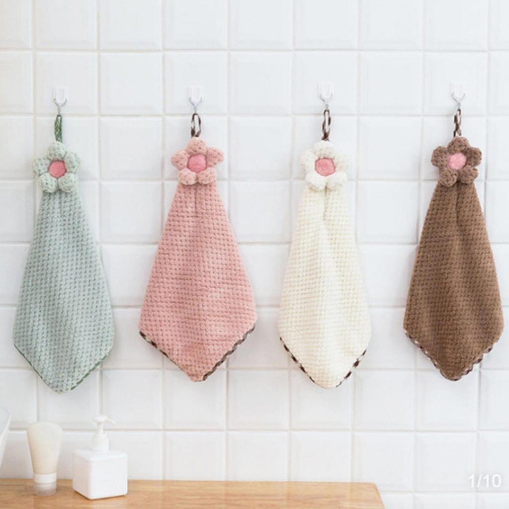 Hand Towel Coral Velvet  Grid Cartoon Hanging Style Bathroom Kitchen Dishwashing Thickened Absorbent Creative Cloth