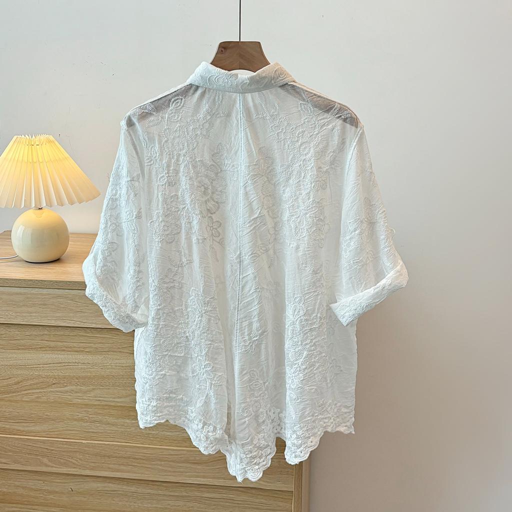 DIMANAF 2025 New Women Summer Shirt Lace Blouse Loose Buttons Fashion Tops Tees White Tees New Blouse