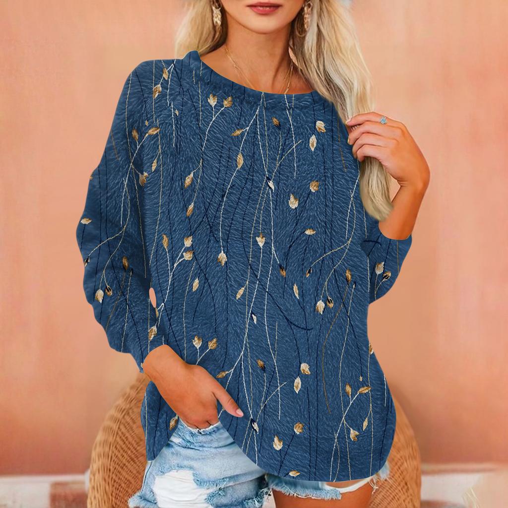 Women's T Shirt Flannel Print Tunic Long Sleeve Party  Round Neck  Tops