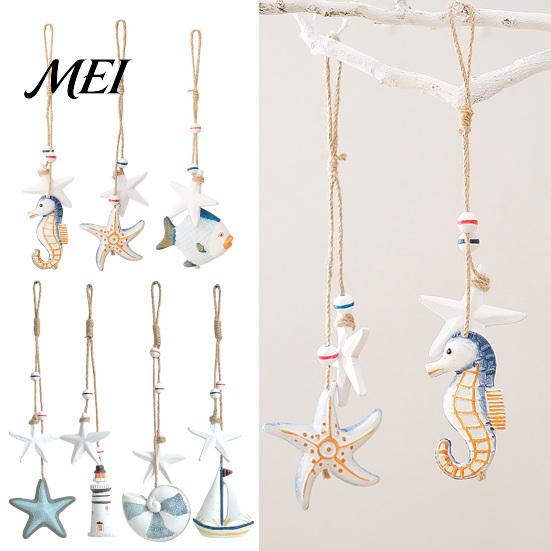 Coastal Style Room Accents Mediterranean Nautical Wall Hanging Decor, Handcrafted Wooden Ocean Ornaments, Decorative Pendants with Sea Animal