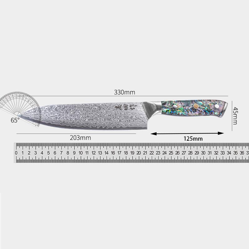 8 Inch Chef Knife 67-layers Damascus Steel 10Cr15CoMoV Blade Abalone Shell Handle Slicing Vegetables Cleaver Meat Kitchen Knives