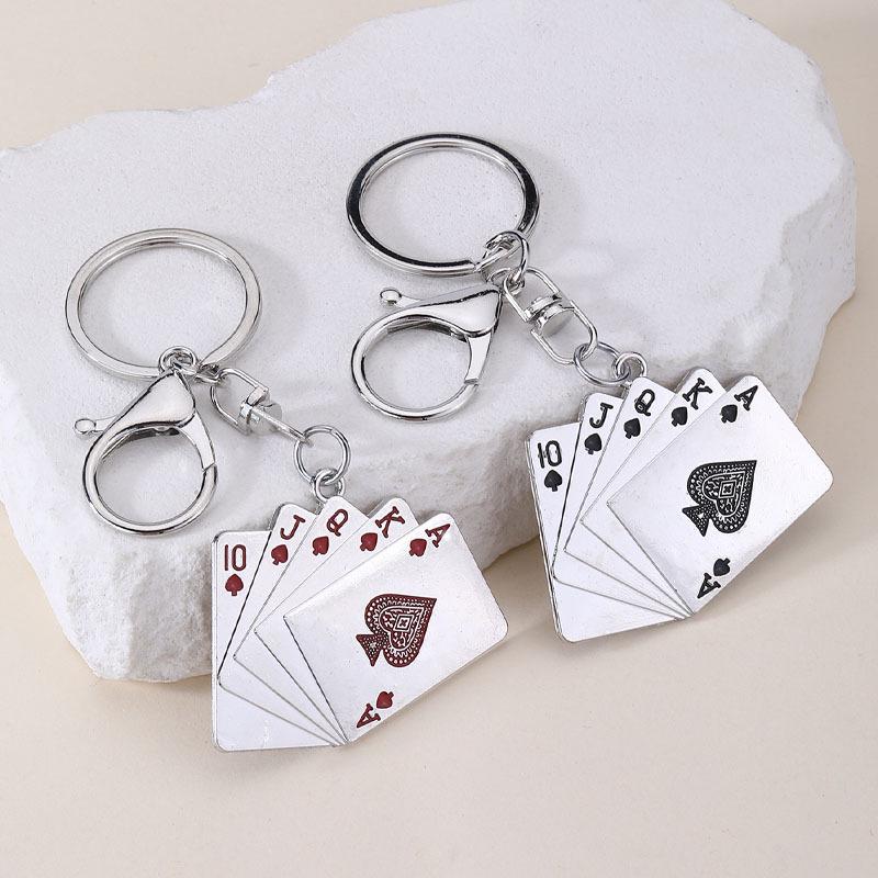 Cross-border Alloy Flat Playing Card Keychain Pendant Keyring Decoration