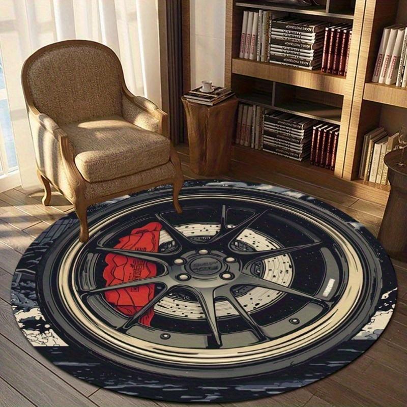 Vintage Car Wheel Round Rug Automotive Tire Print NonSlip Floor Mat for Game Room Garage Man Cave Car Enthusiast Decor