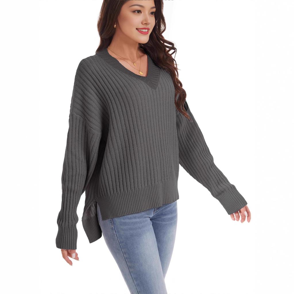 Women's Long-sleeved V-neck Loose Casual Sweater Clothes Sale