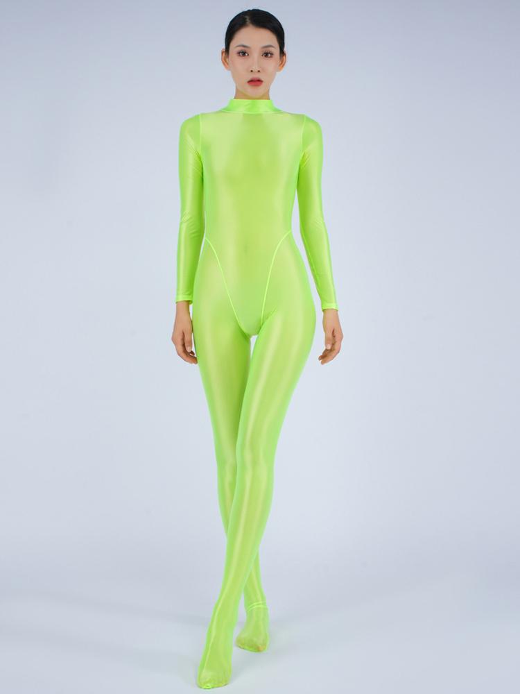Sexy Women Candy Color Jumpsuit High Elastic Slip Satin Shiny Bodysuit Skinny Slimming Tights Full Body Leotard Shaper Wear