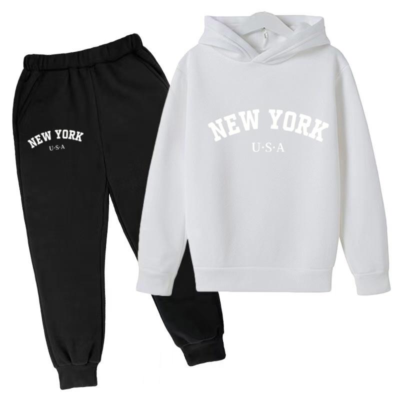 Kids Fashion Hoodie Boy Girl Toddler Pullover 3-12Years NEW YORK USA Letter Print Clothes Casual Top+Trousers 2P Coat Sports Set