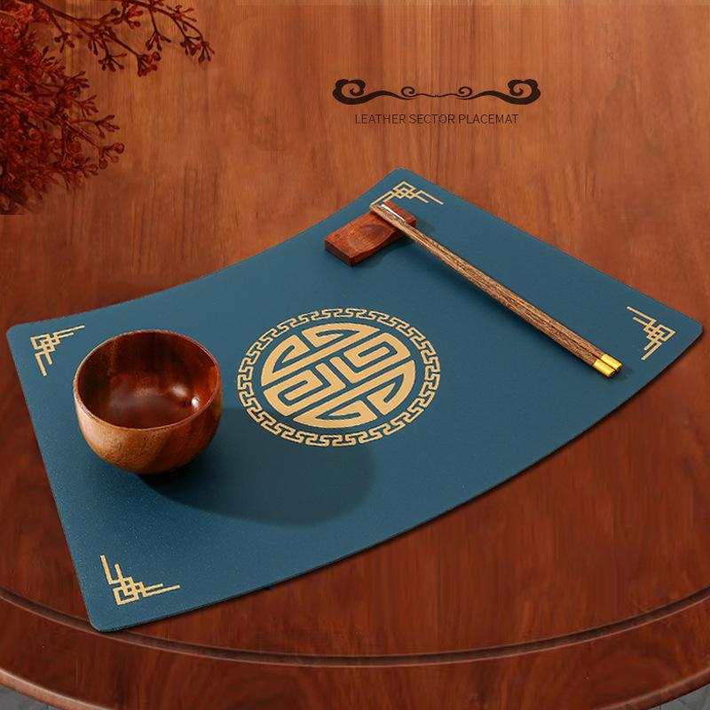Chinese Style Leather Fan-shaped Waterproof Oil Resistant and Heat-resistant Western Cuisine New Chinese Bowl Cup Table Mat