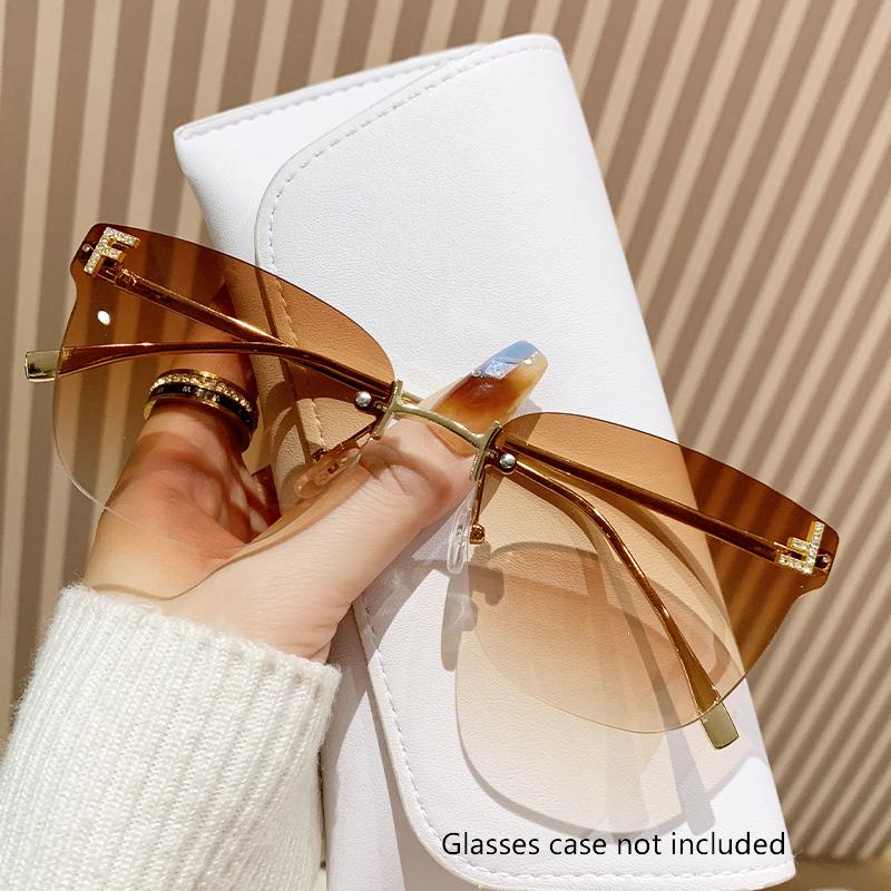 Frameless Square Sunglasses Fashion Trend Cutting Edge Large Frame Sunglasses Women's Letters F Street S Sunglasses 98