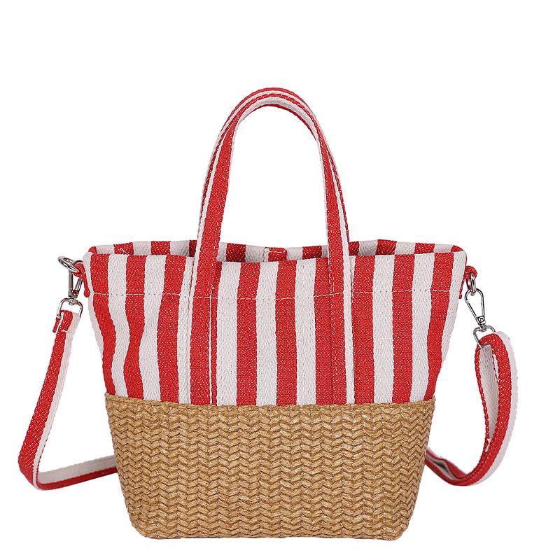 

Casual Large-capacity Portable Tote Bag Women s Fashion Striped Canvas Contrasting Color Versatile Shoulder Messenger Bag красный