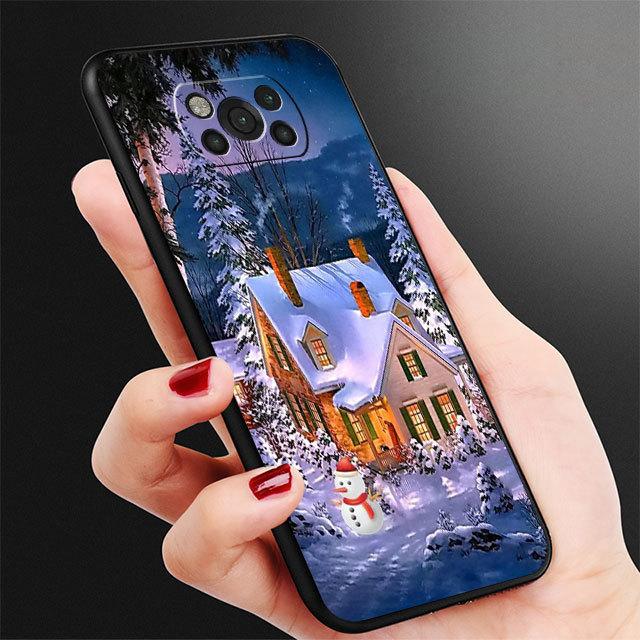 Coque en TPU noire pour Samsung Galaxy M31 M12 M32 5g M22 M51 M33 M52 M23 M13 M30s M01 M53 M62 M11 Joyeux Noël Bonhomme de neige Capa