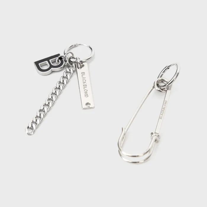 BBD B Logo & Safety Pin Earring 1 Set (Silver)