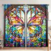 2-Piece Set of Stained Glass Butterfly Curtains, Rod-Pocket Polyester Blackout Curtains, Colorful Mosaic Art Print Light-Filtering Curtains