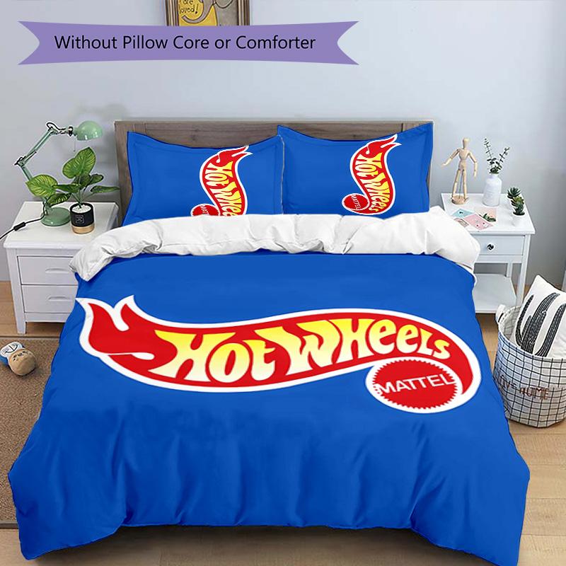 3pcs Hot Wheels logo pattern bedding set duvet cover set includes duvet cover &pillowcases, perfect all season bedroom decoration & gift