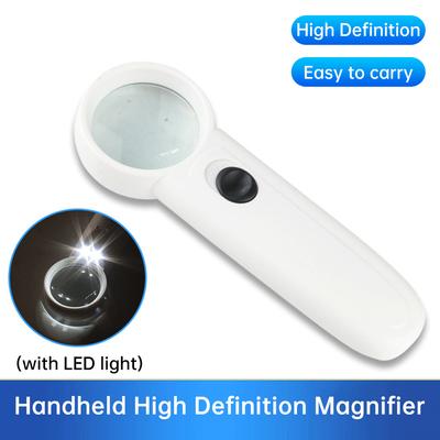 15X Handheld High Magnifying Glass With Lamp Illumination ABS+ Optical Glass Lens With Exclamation Point Double LED White Color