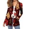 Women's Fashion Christmas Print Long-Sleeved Pocketed Slim-Fit Cardigan Coat