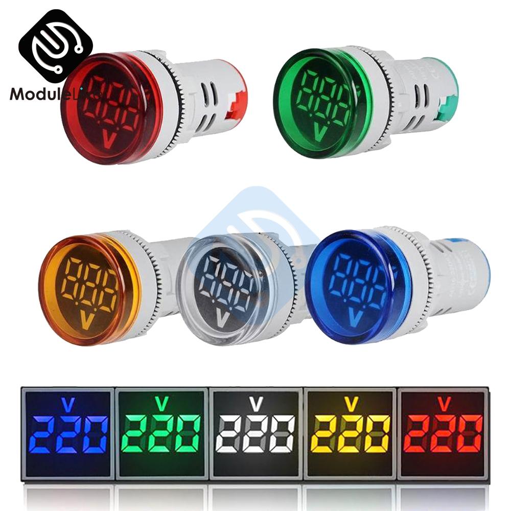22MM Digital Display Mini Voltmeter DC 12V 220V AC Round Square Ampere Current Volt Voltage Meter LED Signal Light indicator