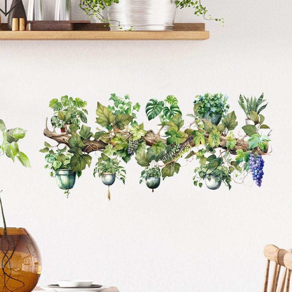 Waterproof Wall Sticker Green Vine Stump Potted Plant Decorative Decals  Livingroom