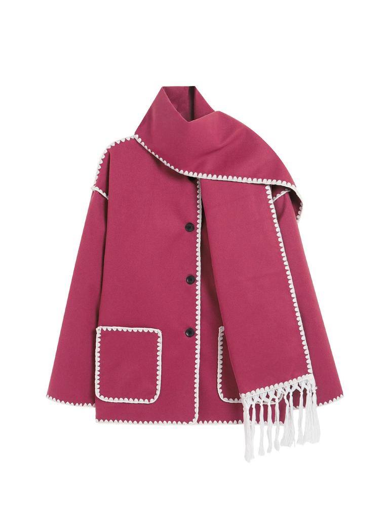 2023 Autumn/Winter European & American Fashion Women's Woolen Coat with Scarf Tassel
