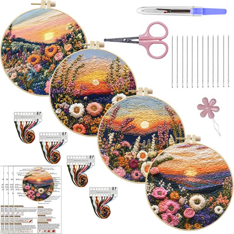1pc Broderie Paysage Coucher de Soleil Kit d'Artisanat en Tissu DIY