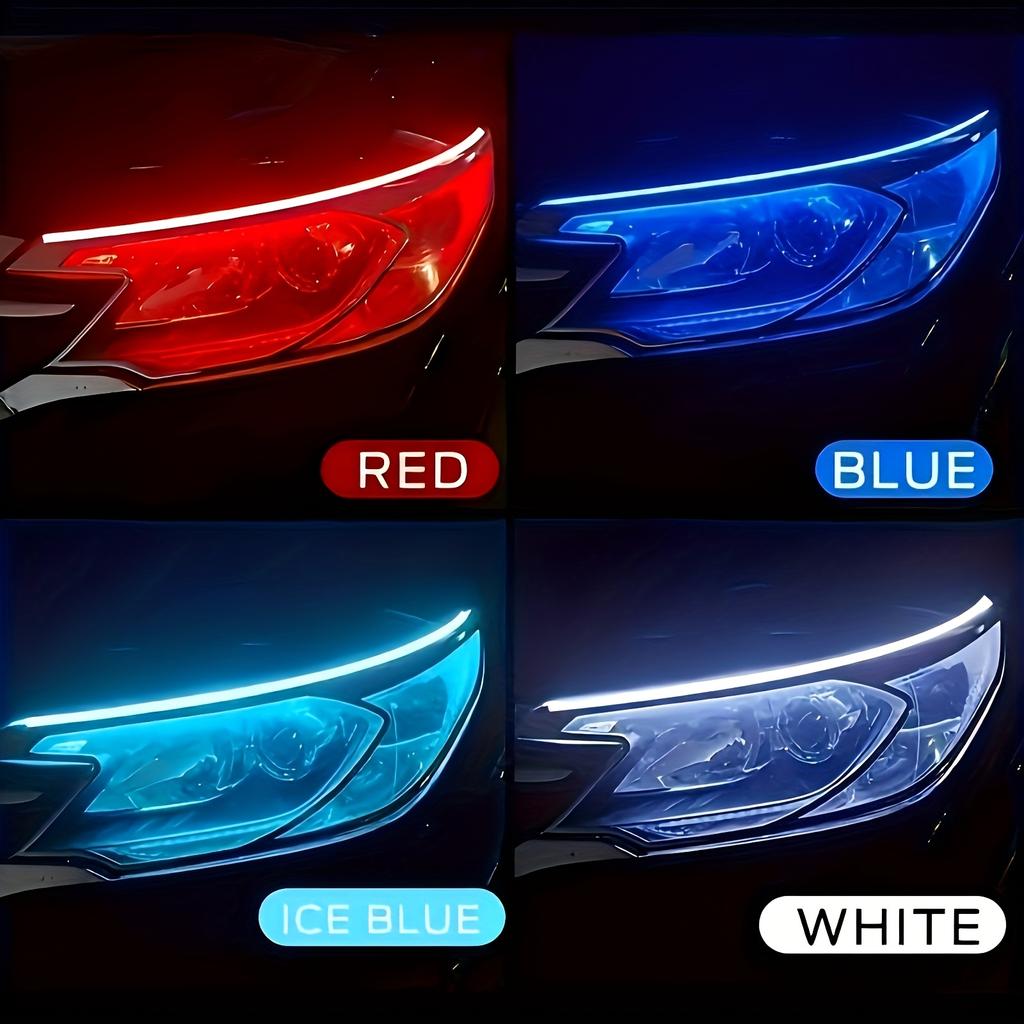 2pcs Automotive LED Decorative Light Strip Start Scan Atmosphere Light Car Grille Mesh Flow Light with Dual Color Environment Light