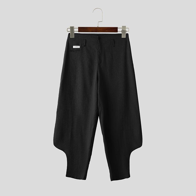 INCERUN Men High Waist Zip-up Casual Baggy Long Jogger Pants Trousers S чёрный