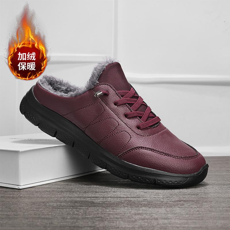 Fleece half-drag bag head shoes autumn and winter parents outdoor leisure large size light cotton shoes